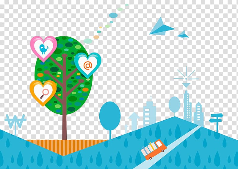 Cartoon House Illustration, City and trees transparent background PNG clipart
