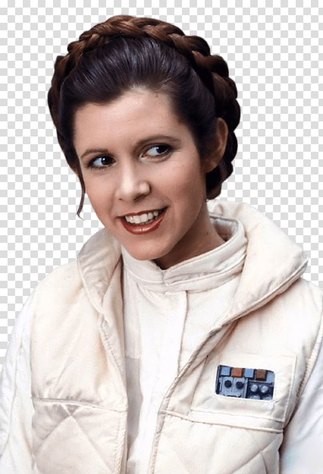 woman in white jacket smiling, Princess Leia Carrie Fisher Smiling transparent background PNG clipart