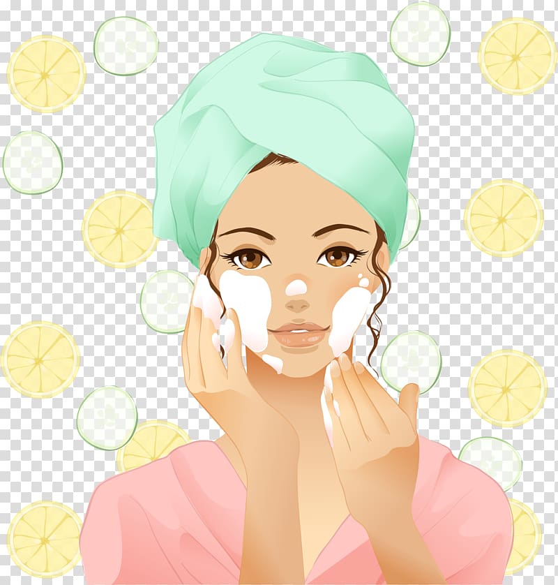 woman applying cream on face illustration, Drawing If(we), hand painted face girl transparent background PNG clipart
