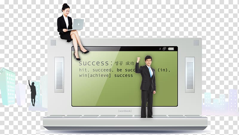 Business V sign , Business people sitting on the computer transparent background PNG clipart