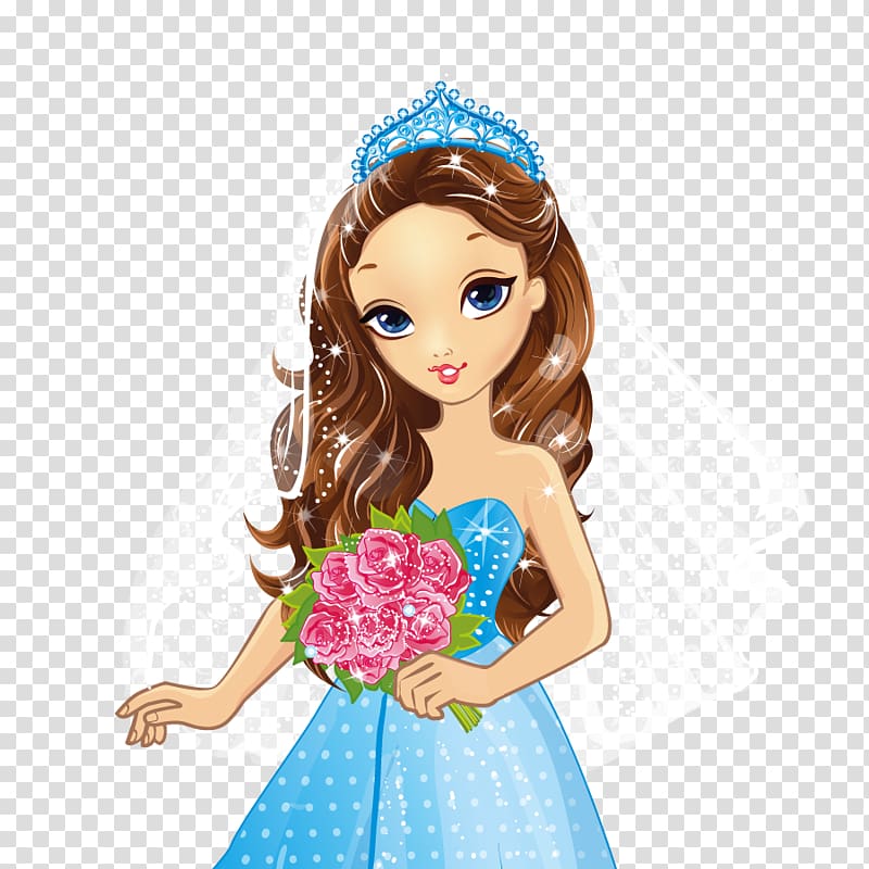 Nosegay Cartoon, Beautiful cartoon girl holding a bouquet transparent background PNG clipart