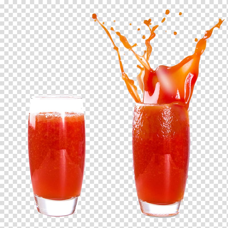 clear drinking glass filled with red liquid illustration, Tomato juice Orange juice Bloody Mary Cocktail, Juice transparent background PNG clipart