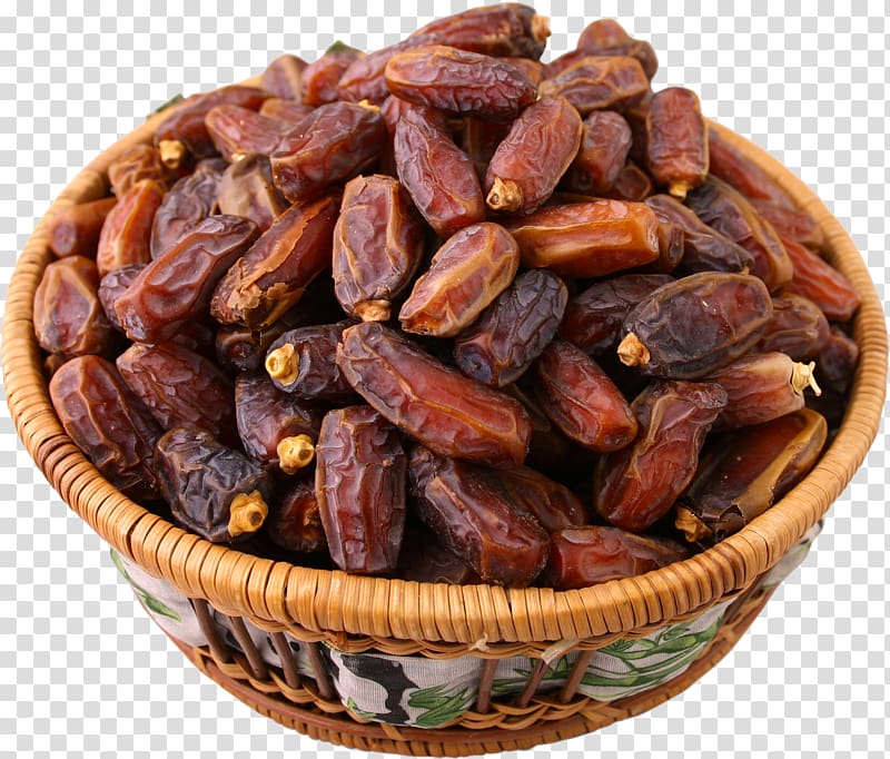 raisins on top of brown wicker basket, Date palm , Dates transparent background PNG clipart