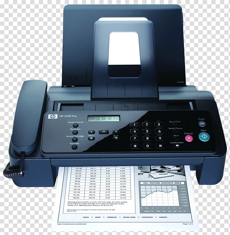 black HP fax machine, Hewlett Packard Enterprise Paper Fax copier Hewlett-Packard, Fax Machine transparent background PNG clipart