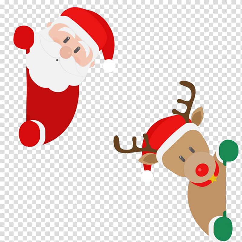 Santa Claus and Reindeer illustration, Santa Claus\'s reindeer Christmas Santa Claus\'s reindeer, Cartoon Christmas Santa and deer transparent background PNG clipart