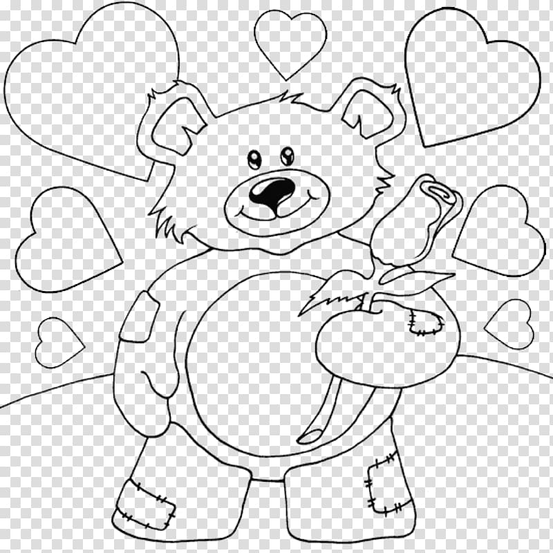 Coloring book Valentine\'s Day Love Heart Teddy bear, valentine\'s day transparent background PNG clipart