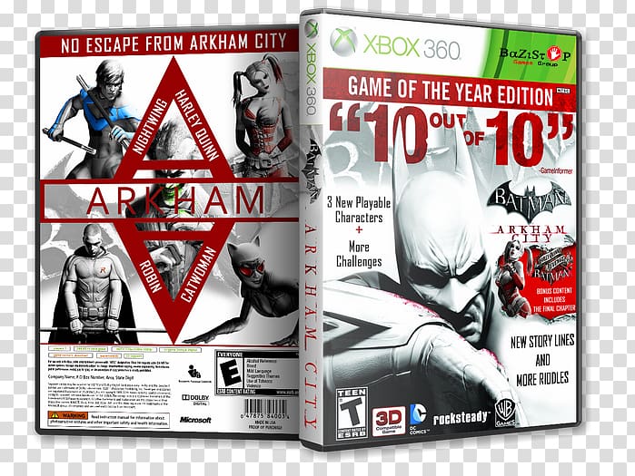 Xbox 360 Batman: Arkham City Batman: Arkham Asylum Batman: Arkham Origins Army of Two: The 40th Day, batman arkham city transparent background PNG clipart