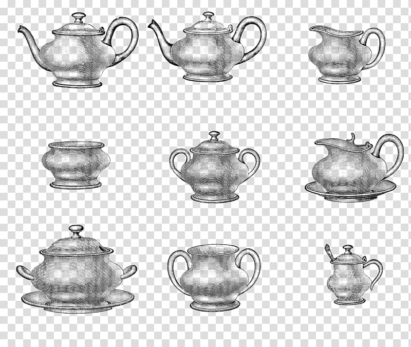 Stencil Painting Drawing, tea set transparent background PNG clipart
