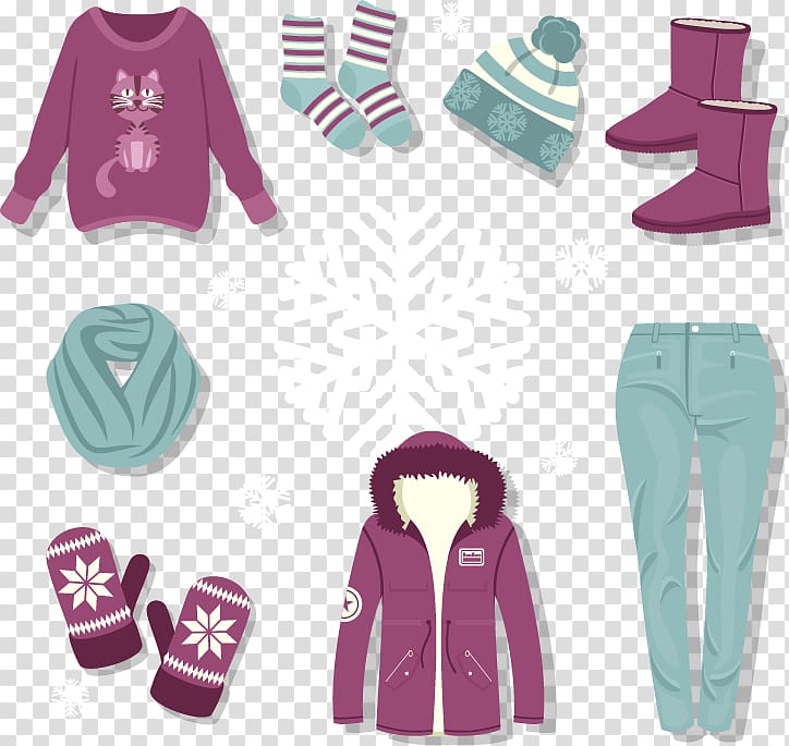 Assorted clothes lot illustration, Clothing Winter Euclidean Sweater, Winter  clothing female models transparent background PNG clipart