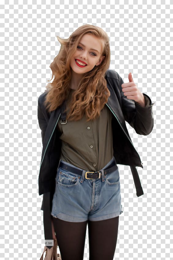 Frida Gustavsson Fashion Model Leather jacket Jeans, model transparent background PNG clipart