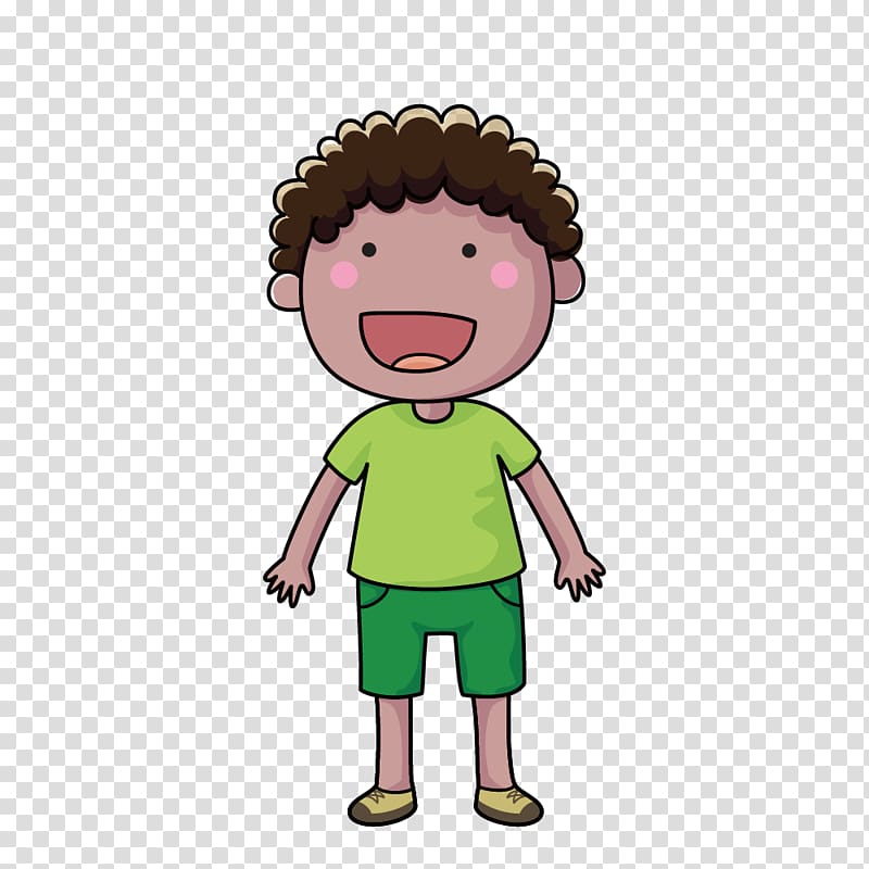 A cartoon drawing a child with dark skin, curly hair, and