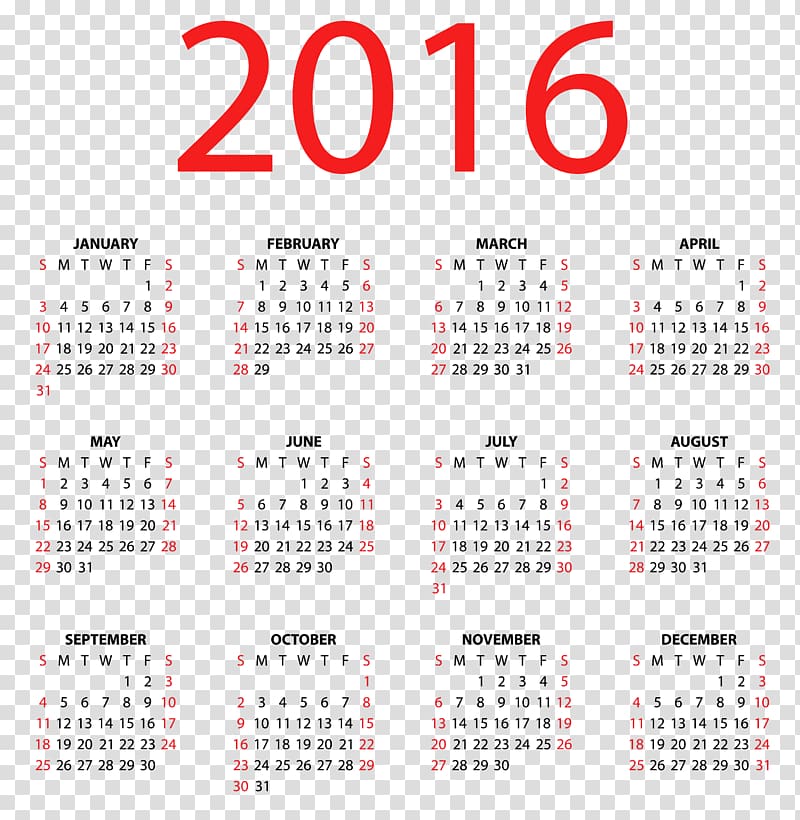 Calendar Euclidean , Calendar for 2016 , 2016 calendar transparent background PNG clipart
