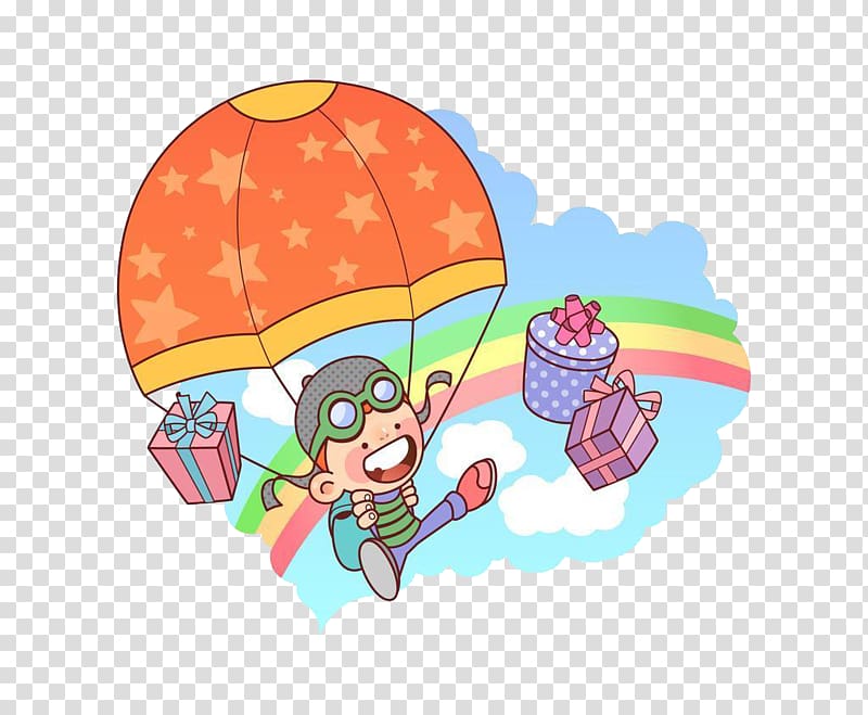 Cartoon Animation Illustration, Colored parachute element transparent background PNG clipart