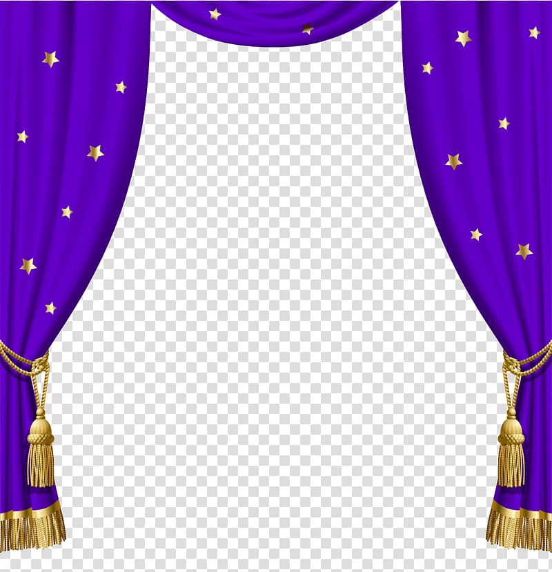 Window blind Curtain Blue , Purple Curtains with Gold Tassels and Stars, purple and brown star print curtain illustration transparent background PNG clipart