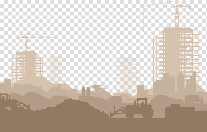 construction site illustration, Silhouette, Industrial town transparent background PNG clipart