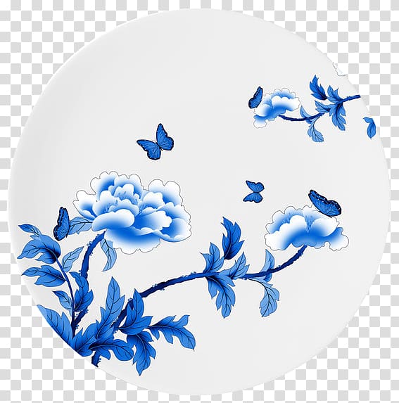 Chinese ceramics Blue and white pottery Porcelain Plate, Blue and white porcelain plate transparent background PNG clipart