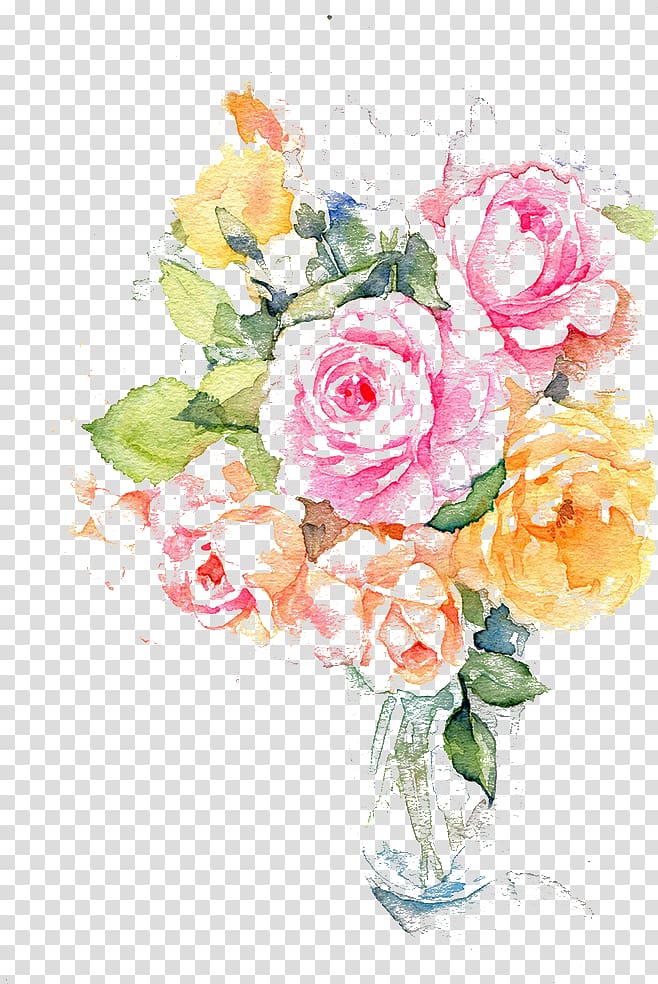 Flower Ink Watercolor painting, Water-color ink flower, pink, orange, and yellow roses illustration transparent background PNG clipart