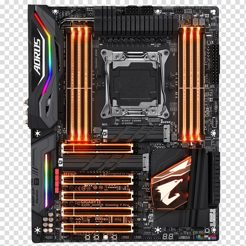 LGA 2066 Intel X299 TOP Gaming Motherboard X299 AORUS Gaming 9 DDR4 SDRAM, Gigabyte Technology transparent background PNG clipart