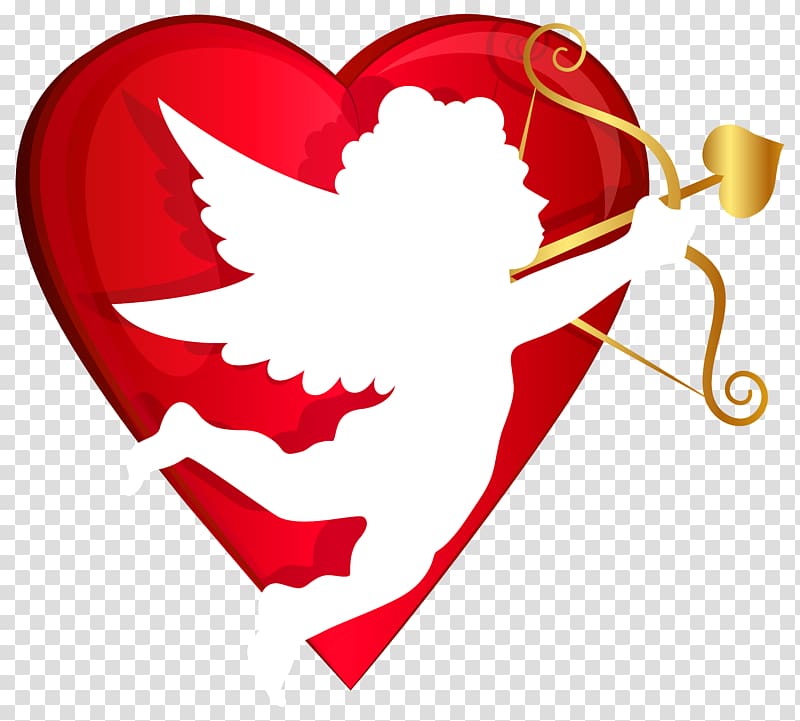 cherub and heart illustration, Cupid Heart Valentine\'s Day , Red Heart and Cupid transparent background PNG clipart