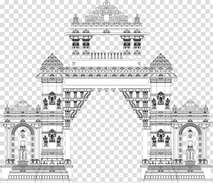 Classical architecture Building Black and white Facade, Sri Ganesh transparent background PNG clipart