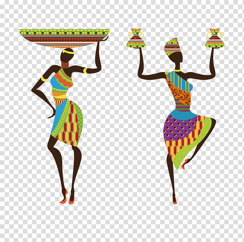 two woman artwork, Sub-Saharan Africa Woman Painting, African dancing fashion girl transparent background PNG clipart