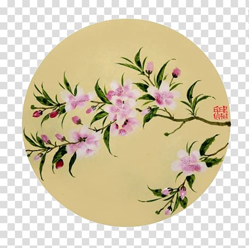 China Painting The Peach Blossom Fan Spring, Peach Blossom Fan transparent background PNG clipart