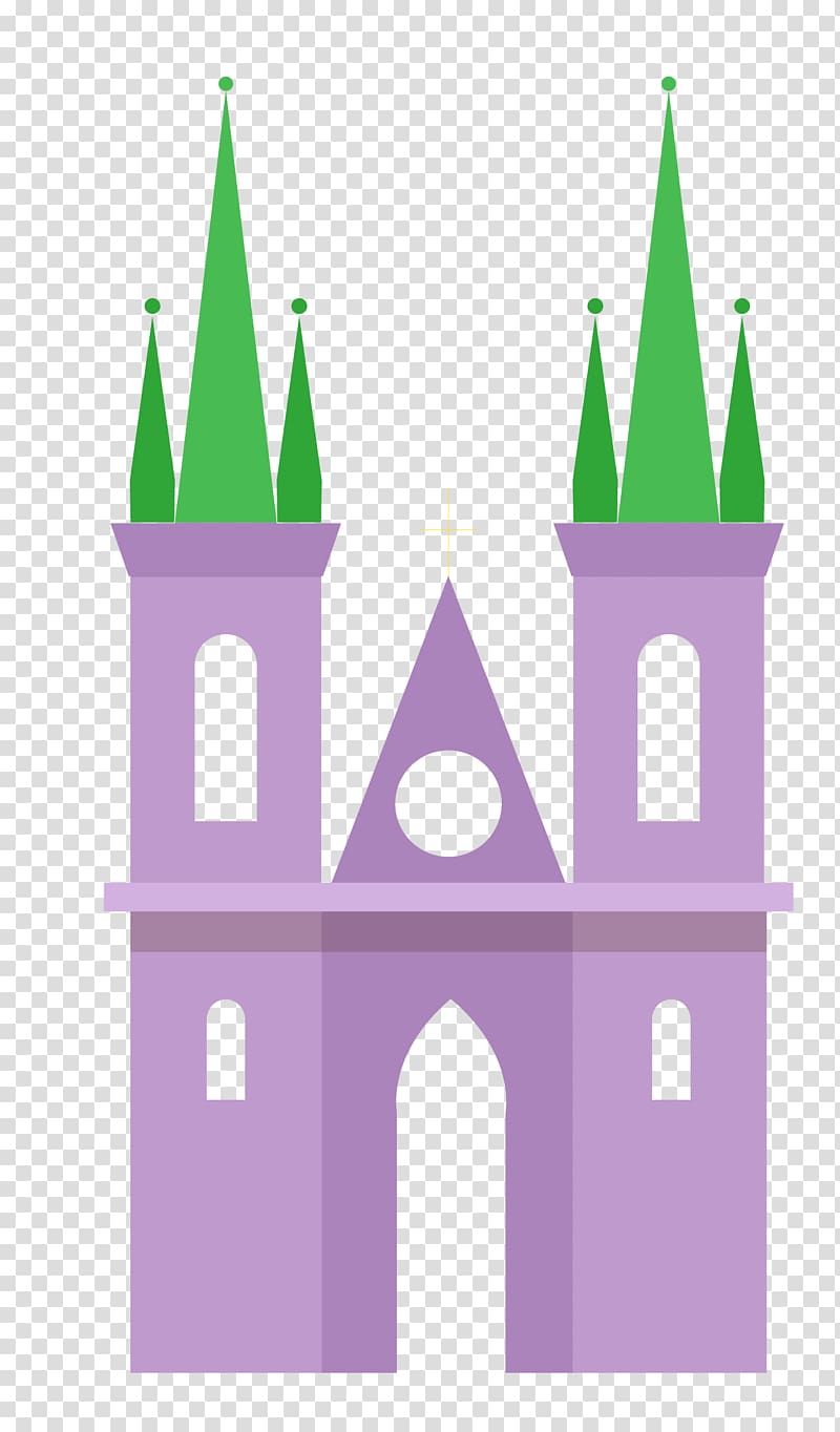 Green , Cartoon purple green castle transparent background PNG clipart