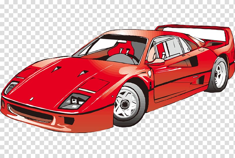Sports car Ferrari , Cartoon painted red sports car fashion transparent background PNG clipart