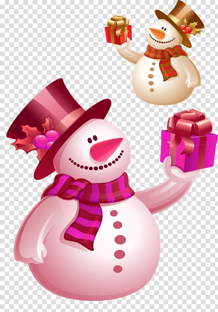 Santa Claus Christmas card Snowman New Year, Snowman holding gift box material transparent background PNG clipart