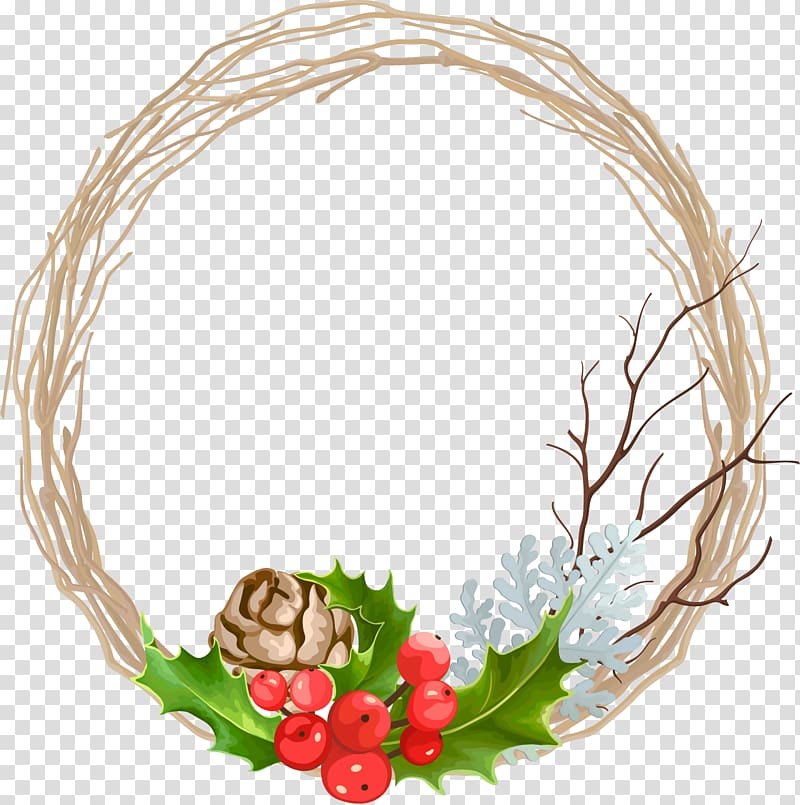 brown twig wreath illustration, Wreath Christmas Garland, Christmas decoration wreath transparent background PNG clipart