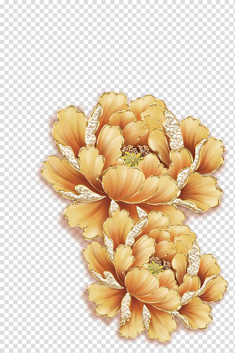two brown petaled flowers illustration, Moutan peony Gold, Golden Peony transparent background PNG clipart