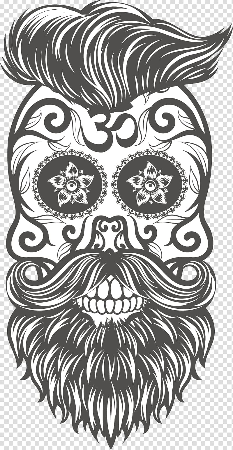 white skull with mustache graphic, Moto G5 T-shirt Beard Skull and crossbones Man, hand-painted skulls transparent background PNG clipart