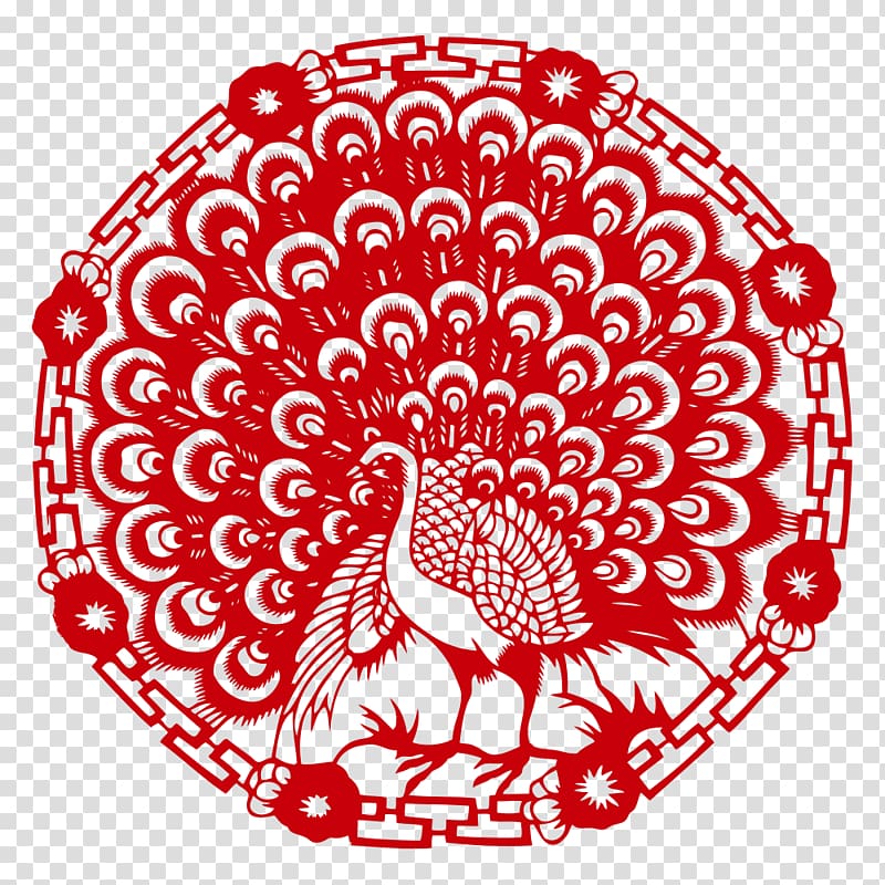 Papercutting Chinese paper cutting Pattern, peacock transparent background PNG clipart