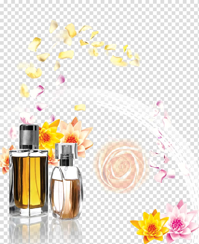 two clear glass perfume bottles , Perfume Ittar Shiv Sales Corporation Fragrance oil Musk, Perfume advertising transparent background PNG clipart