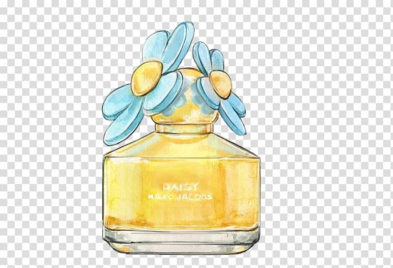 Daisy fragracne bottle illustration, Perfume Chanel Watercolor painting Drawing Illustration, perfume transparent background PNG clipart