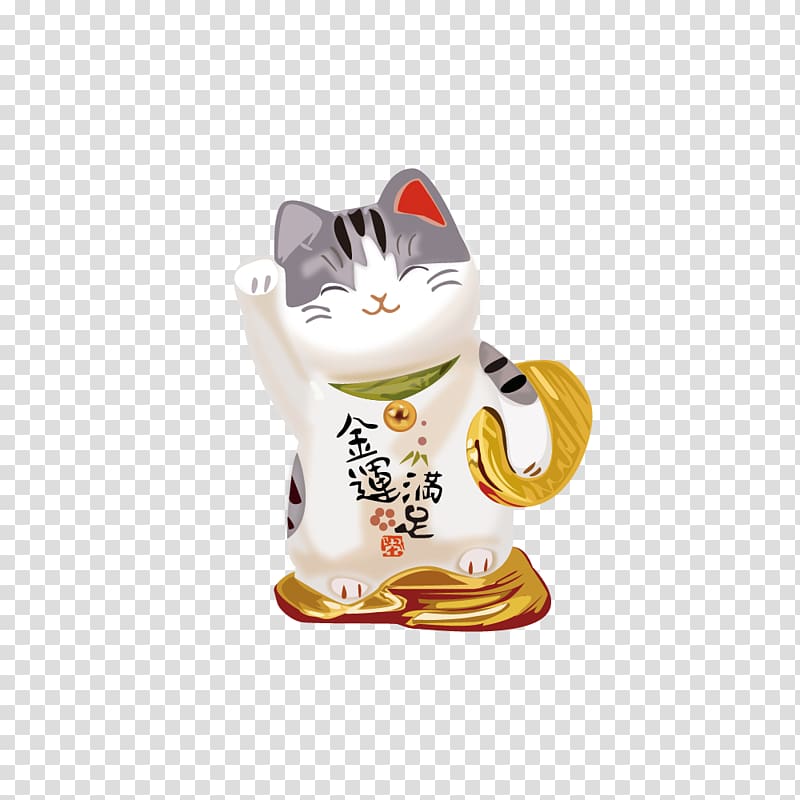Cat Maneki-neko T-shirt Wall decal , realistic fashion Golden Lucky Cat meet transparent background PNG clipart