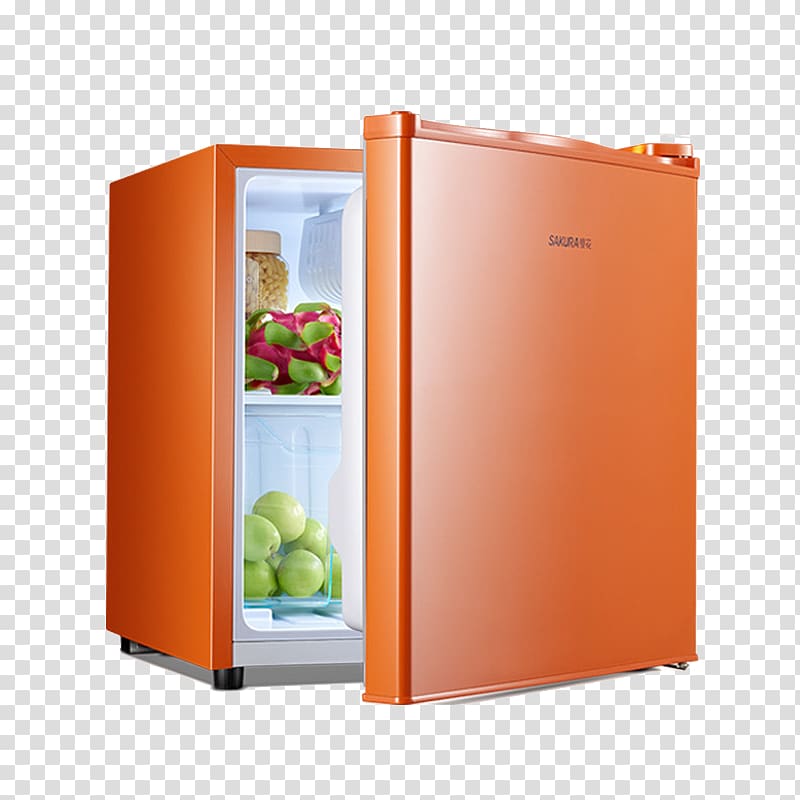 Refrigerator Home appliance Door, Orange single door refrigerator transparent background PNG clipart