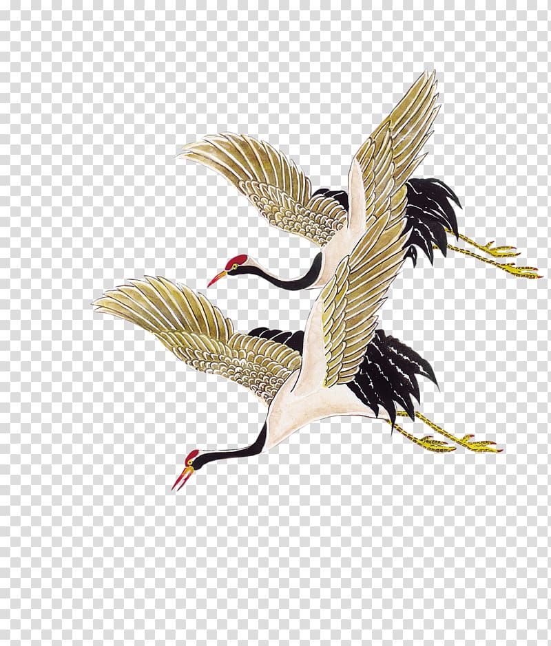 two white-and-black birds illustration, Crane Bird, Crane transparent background PNG clipart