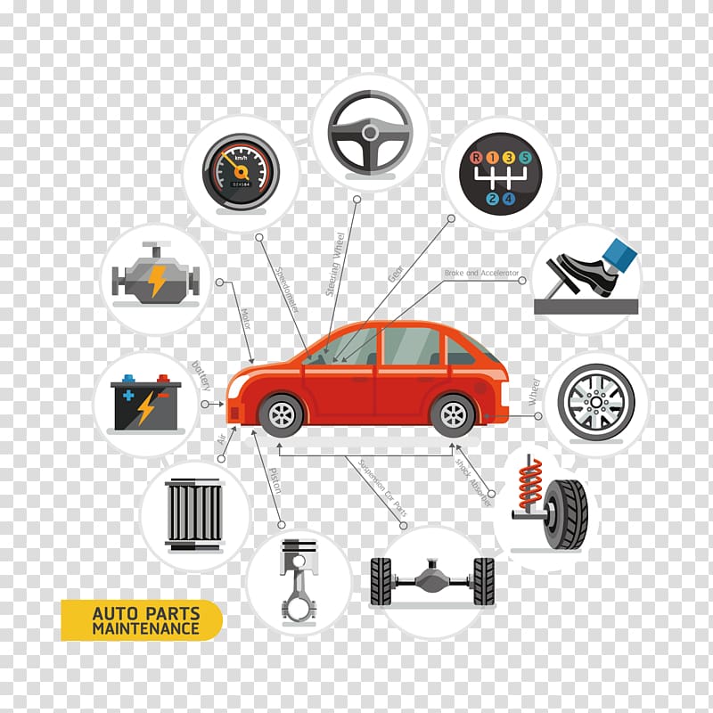 red 5-door hatchback and auto parts maintenance , Car Euclidean , cars and auto parts transparent background PNG clipart