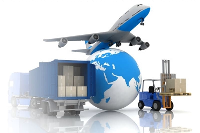 blue truck and airplane , Cargo Freight Forwarding Agency Logistics Freight transport DHL EXPRESS, Shipping transparent background PNG clipart