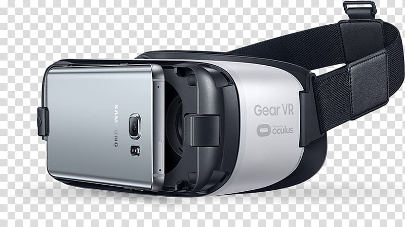 white and black Samsung Gear VR, Samsung Gear VR With Smartphone transparent background PNG clipart