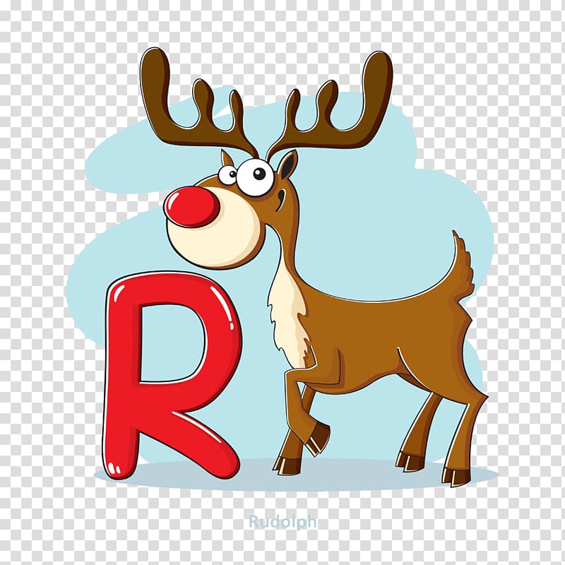 Rudolph Santa Claus Deer Christmas, Elk and the letter R transparent background PNG clipart