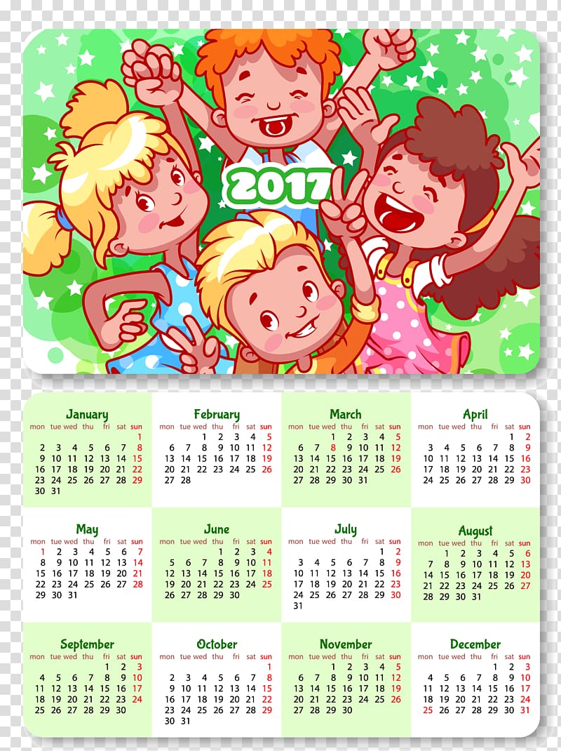 Calendar Child Template Illustration, 2017 cartoon kids calendar transparent background PNG clipart