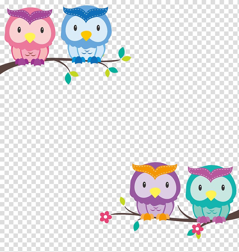 four assorted-color owl bird , Owl frame Cuteness , Owl transparent background PNG clipart