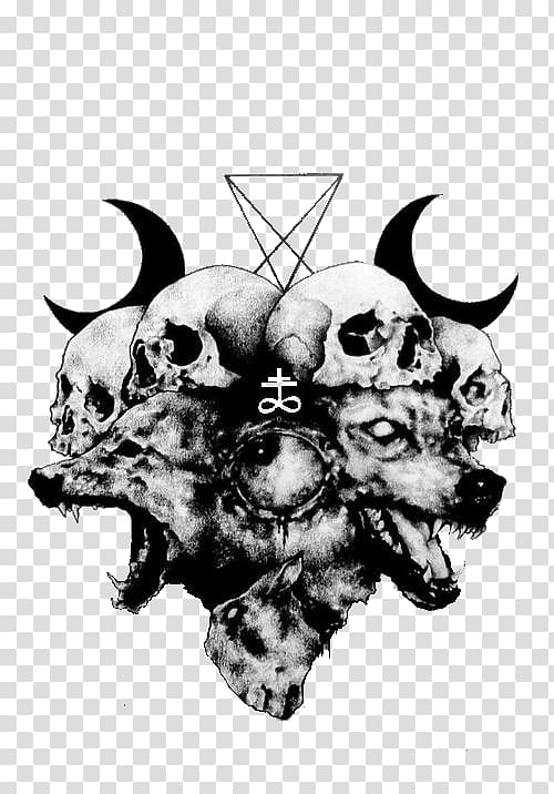 skulls illustration, Satanism Gray wolf Tattoo Drawing, Satanic transparent background PNG clipart