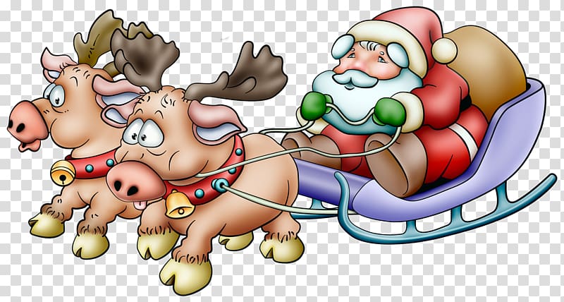 Ded Moroz Santa Claus Snegurochka New Year Reindeer, santa sleigh transparent background PNG clipart