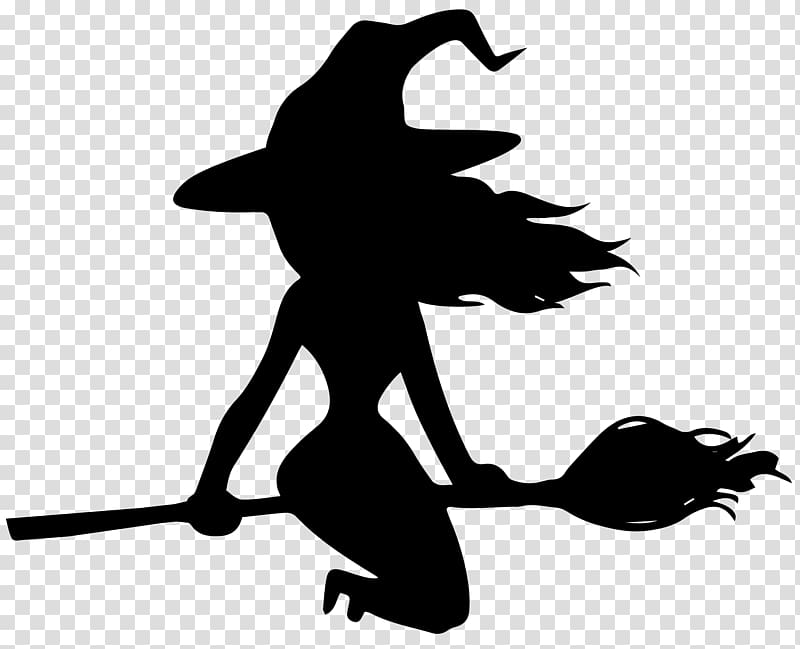 Halloween Witchcraft Silhouette , Halloween Witch on Broom Silhouette transparent background PNG clipart