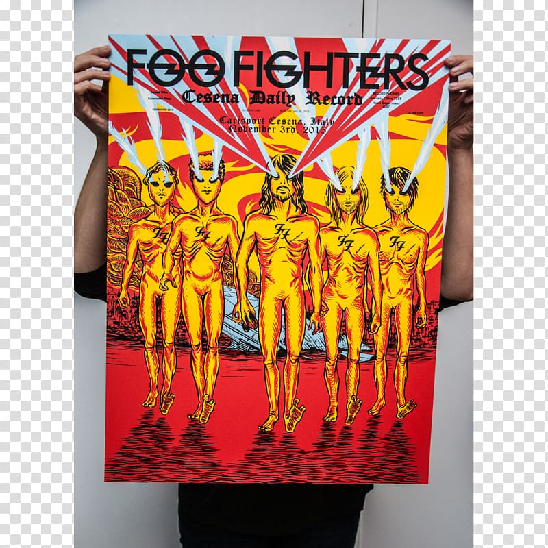 Carisport Rockin' 1000 Foo Fighters Music Poster, silkscreen transparent background PNG clipart