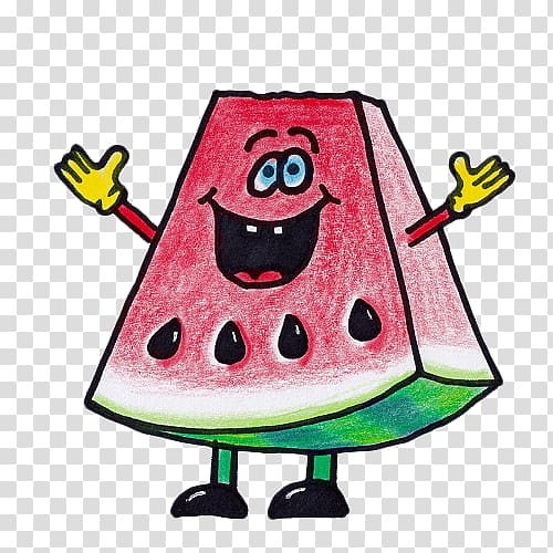 Watermelon Ice cream cone Drawing, Hand-painted watermelon man transparent background PNG clipart