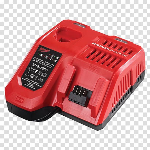 AC adapter Milwaukee Electric Tool Corporation Lithium-ion battery Milwaukee M12-18FC M12-M18 Rapid Charger Electric battery, cordless drill batteries transparent background PNG clipart